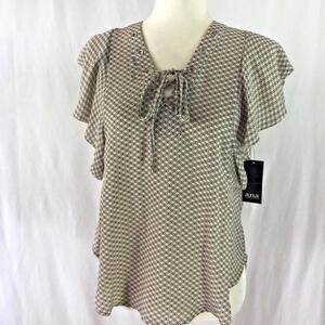 A.n.a  XS Top Flutter Sleeve New Tan Black lightacademia, academia, preppy